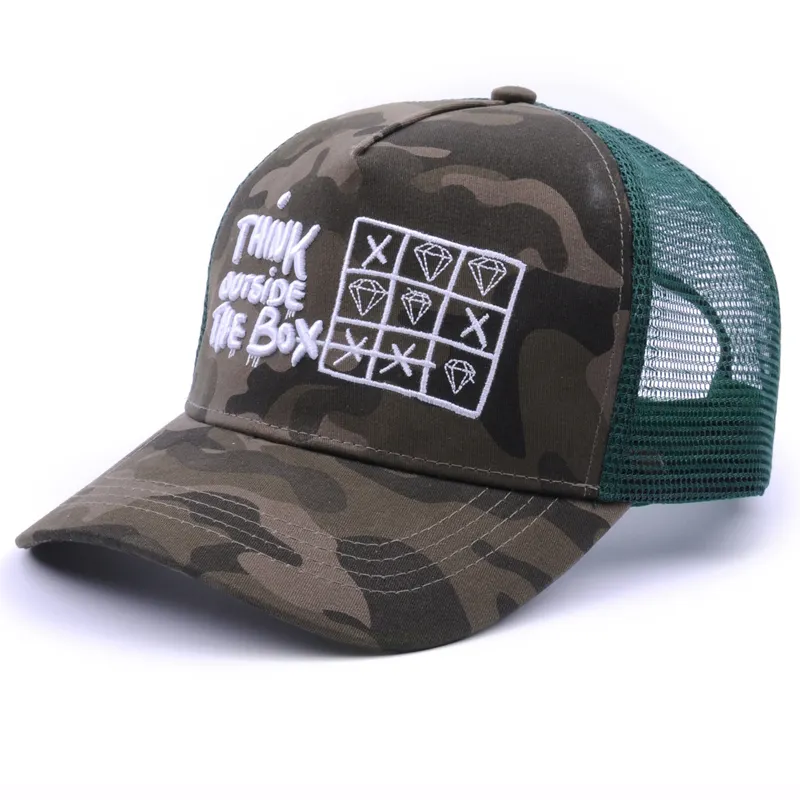 Fashion Sport 5 Panel Embroidery Camo Trucker Mesh Cap