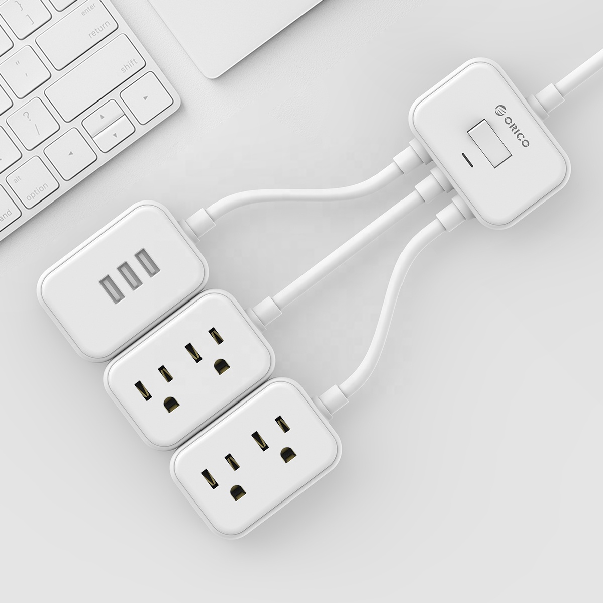 360 Degree Omni-directional Flexible Mobile 4 AC 3-in-1 US Plug Desktop Electrical Extension Cord Socket Power Strip With USB