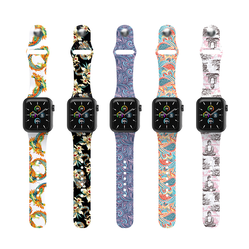 Ремешок EAMIRUO силиконовый для Apple Watch Series, Модный спортивный браслет с цветочным принтом для наручных часов, 38 мм 40 мм 42 мм 44 мм