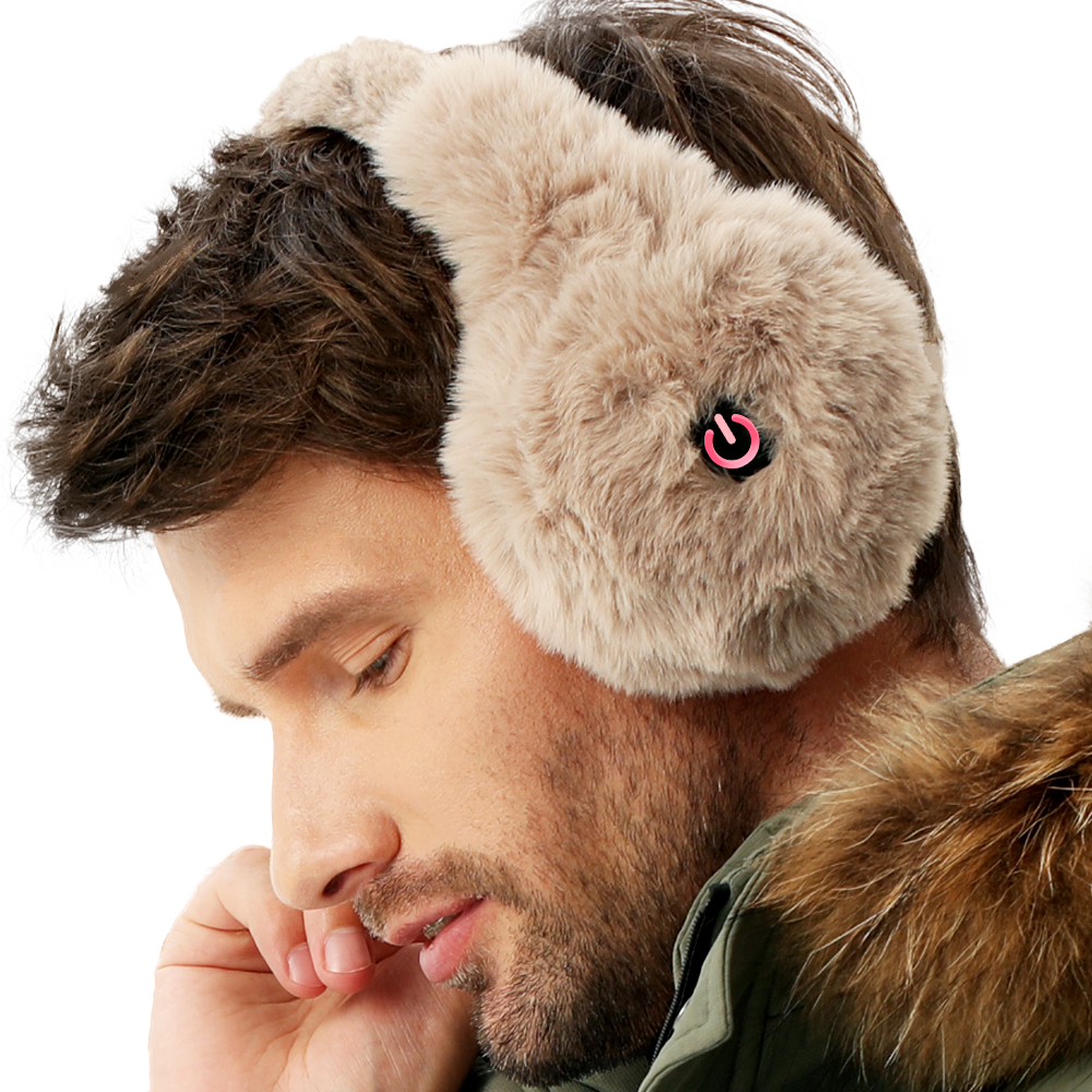 Wireless Unisex Brown Furry Electric Heated Warm Ear Muff for Winter