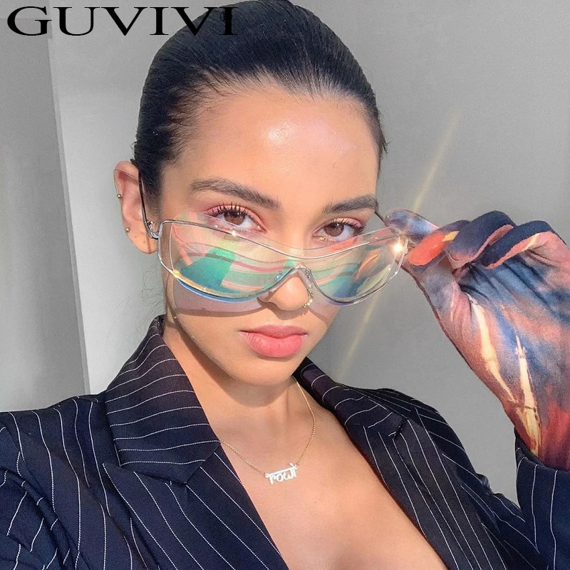 GUVIVI изогнутые очки с покрытием унисекс большие модные трендовые солнцезащитные очки для женщин винтажные металлические солнцезащитные очки 2020 UV400 PC