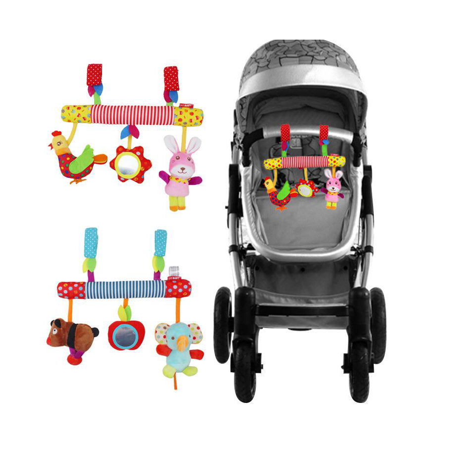 wholesale Multifunctional Comfort stuffed Plush Trolley Hanging Baby Animal Rattle Bar Bed Hanging Toy Baby Toy