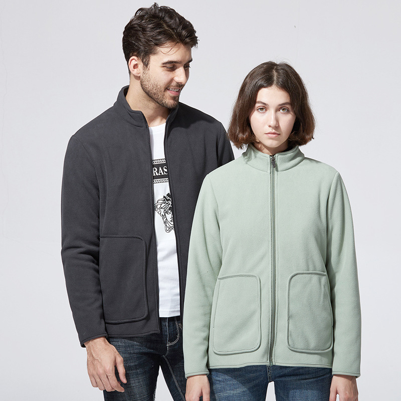 Men's Full-Zip Stand-up collar Fleece Jacket Soft Polar Winter Outdoor Coat with Pockets