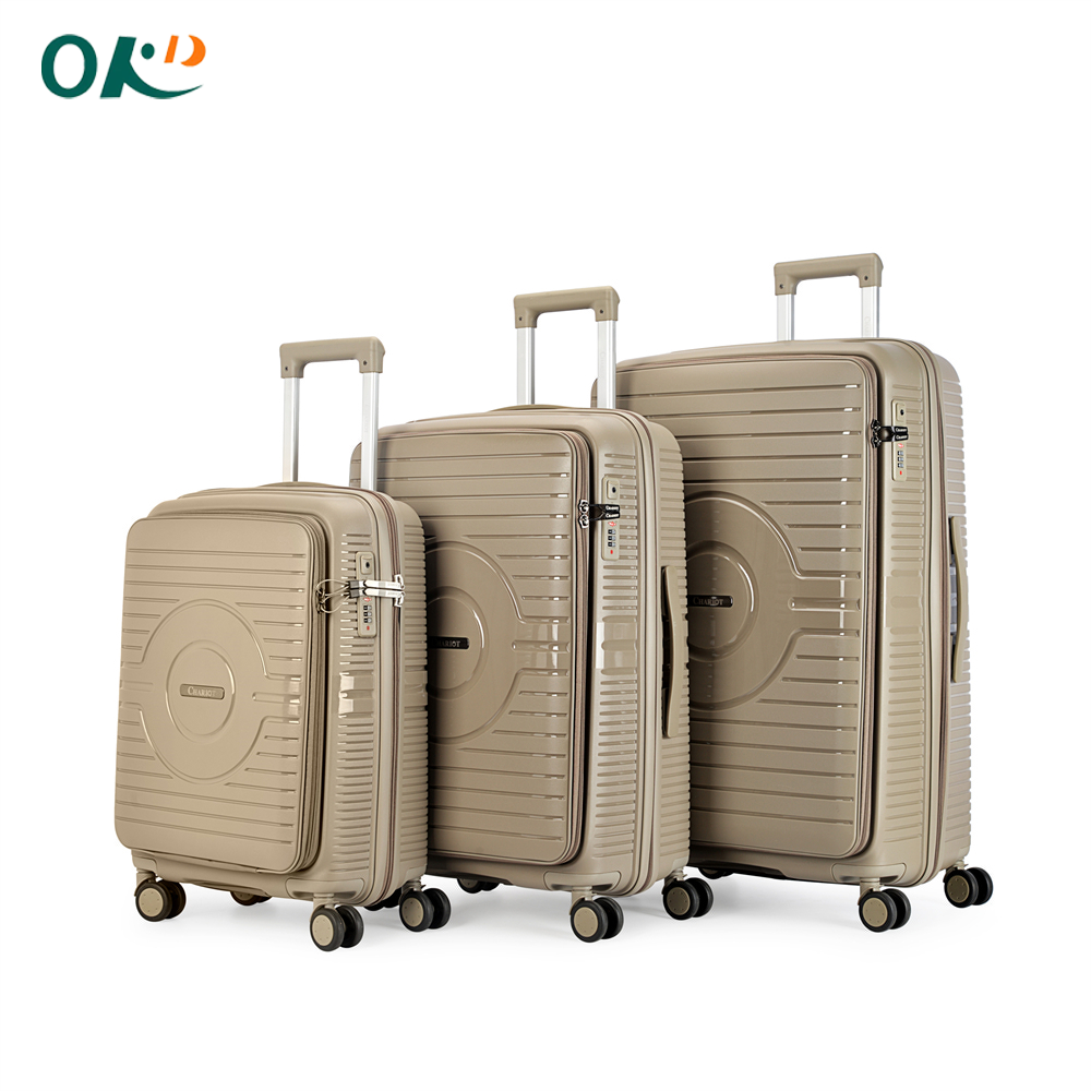 2024 New Fashion front opening suitcase luggage expandable PP luggage sets 3 pieces travel trolley luggage bags