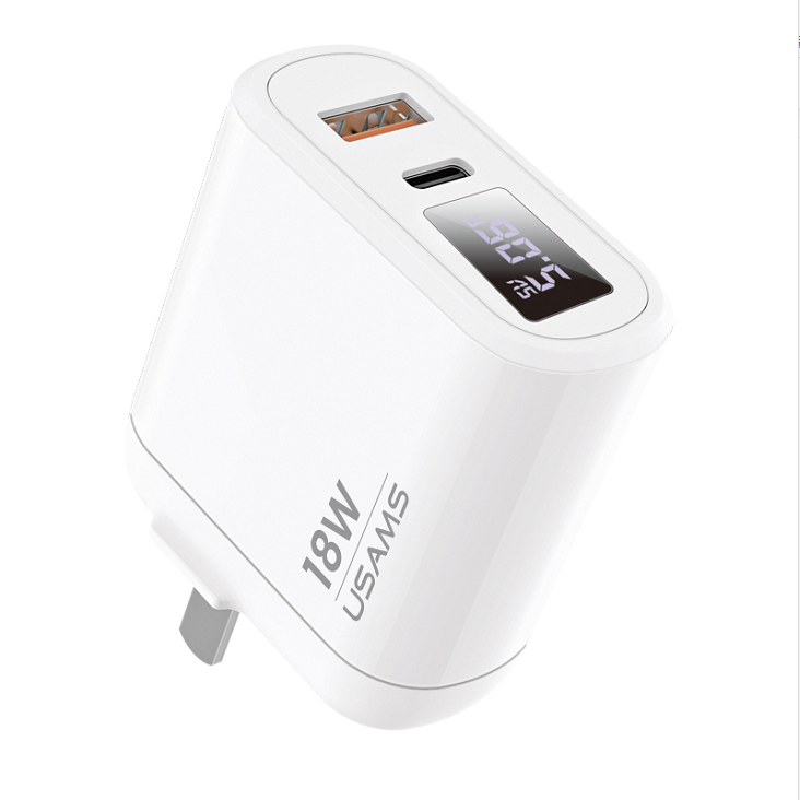 Usams US-CC104 T30 оптовая продажа 18 Вт QC3.0 PD3.0 USB настенное зарядное устройство дорожный адаптер зарядное устройство с цифровым дисплеем