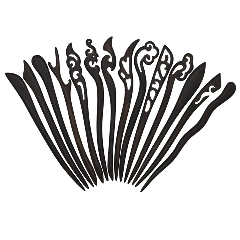 Handmade Ebony Wood Carved Hair Decor Sticks Shawl Pins Picks Pics Forks for Women Girls Hair Updo Making Accessory