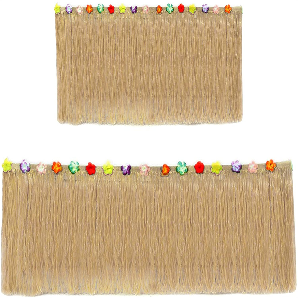Hawaiian Luau Nature color Raffia Grass Table Skirt for Luau Birthday Party Decorations