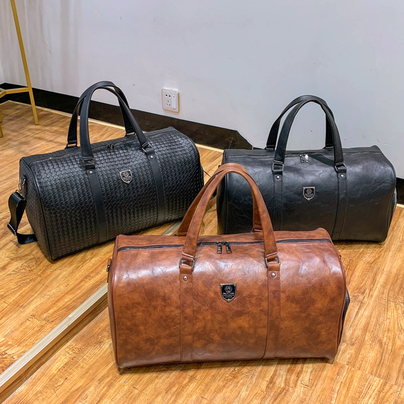 Custom logo overnight casual luxury fitness PU men waterproof leather fashion duffle weekender duffel gym sport travel bags