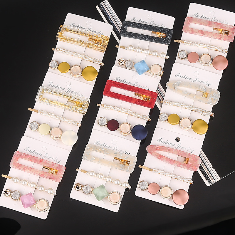 Hot Sale Acetate Hair Accessories Women Barrettes Gold Pins Geometric Square Candy Color Hairpins set