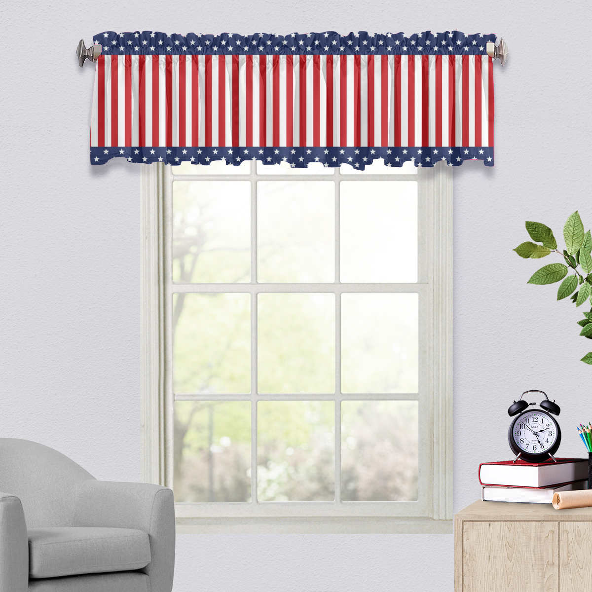 Wholesale Customized Independence Day Valance Bedroom Living Room Modern Fashion Style Window Curtain With Attached Valance