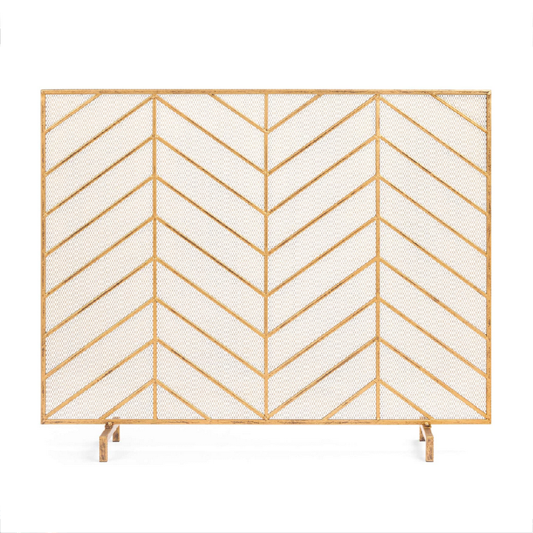 Fireplace Screen/Fireplace Accessories/Single Panel Fireplace Screen Spark Guard Fence Chevron Gold Finished