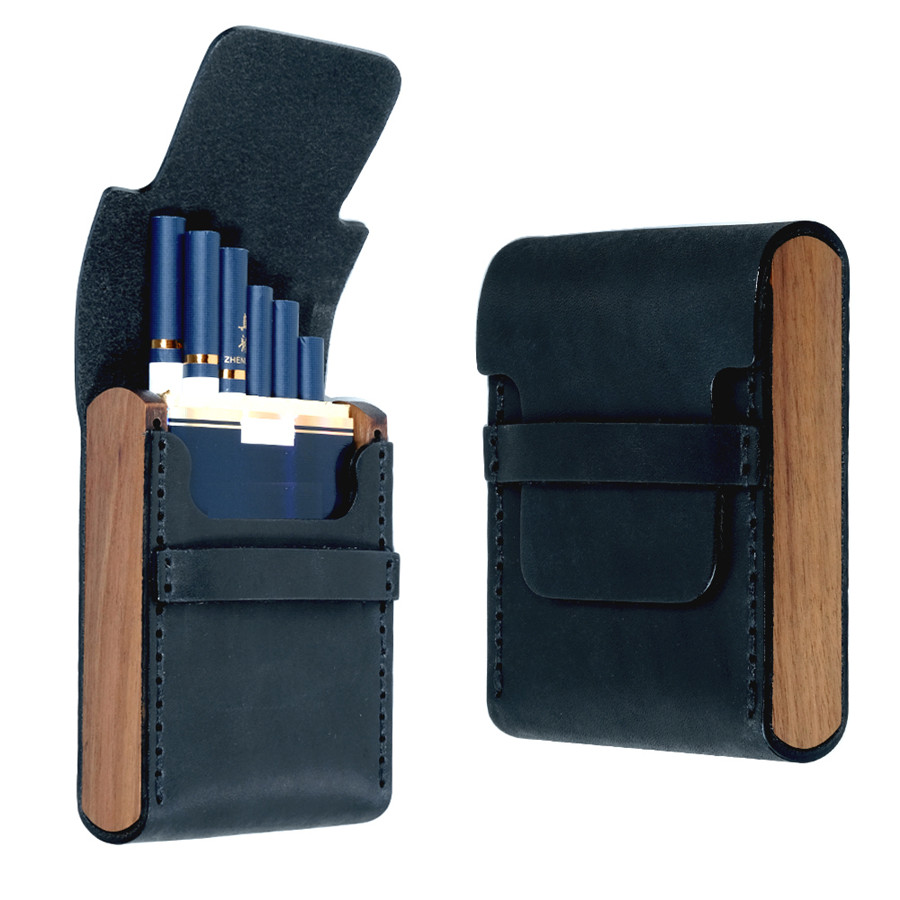 Real Leather Wood Cigarette Box For Holding 20 Cigarettes