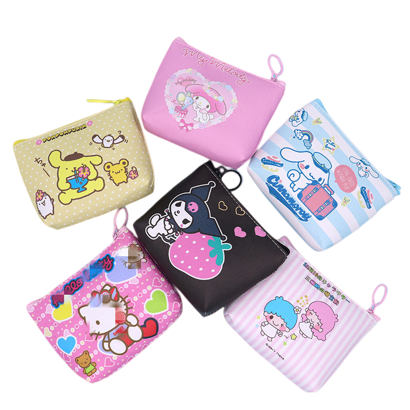 Симпатичный мультяшный кошелек Sanrio KT Melody Cinnamoroll PU, кошелек для монет с молнией