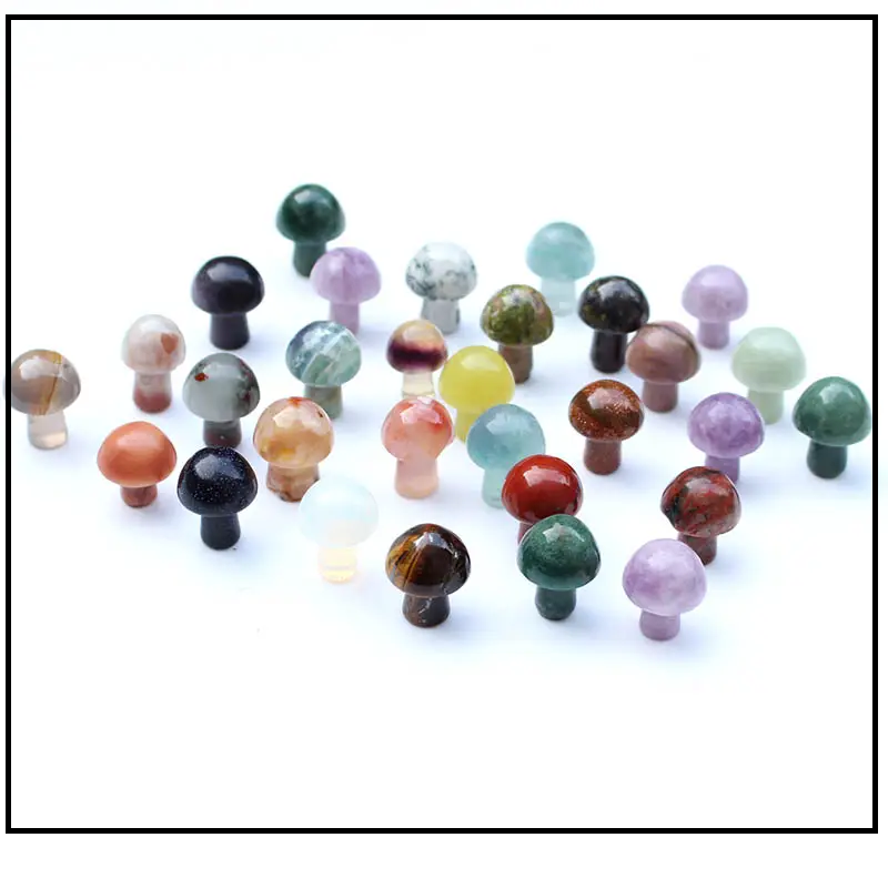 Bulk Wholesale Many Kinds 2cm Natural Gemstone Meditation Product Healing Stone Mushrooms Carved Random Mini Crystal Mushroom