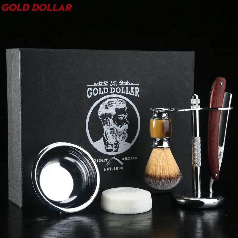 Gold Dollar Razor Suit Cut Shaving Throat Carbon Steel Barber Sharpen Shave Wooden Handle Safty Shaver Straight Razor For Man