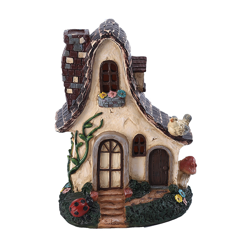 Time Slow 1pcs Fairy House Resin Crafts Outdoor Balcony Villa Ornament Garden Room Decor Miniature Landscape Cartoon Bird House