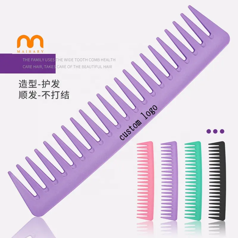custom logo salon styling carbon fiber straight or curly hair barber wide tooth comb