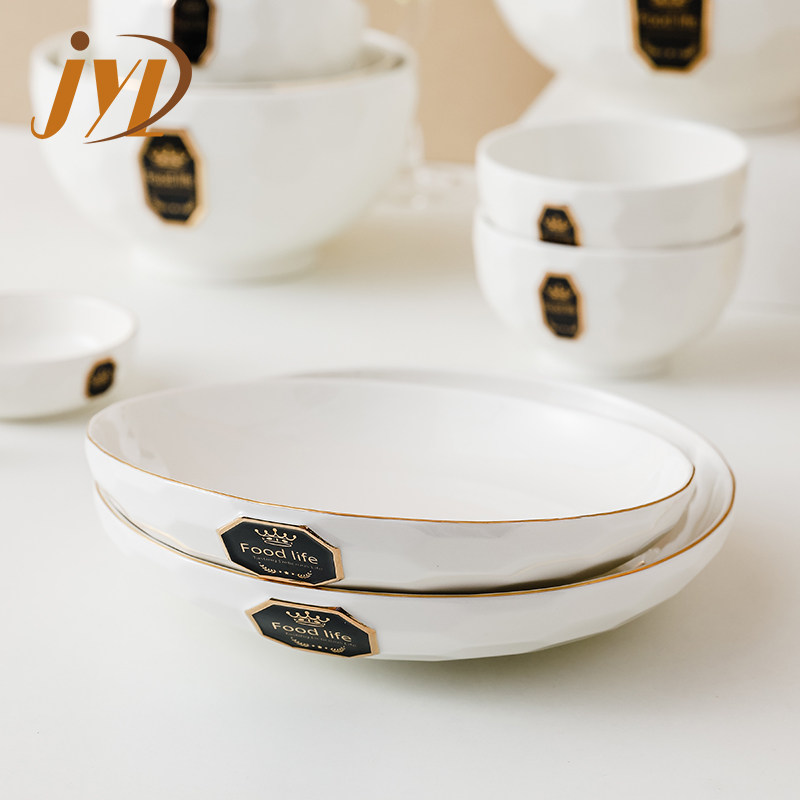 Golf Shaped 7.5 8 Inch White Grey Ceramic Deep Soup Plate Sets Dinnerware