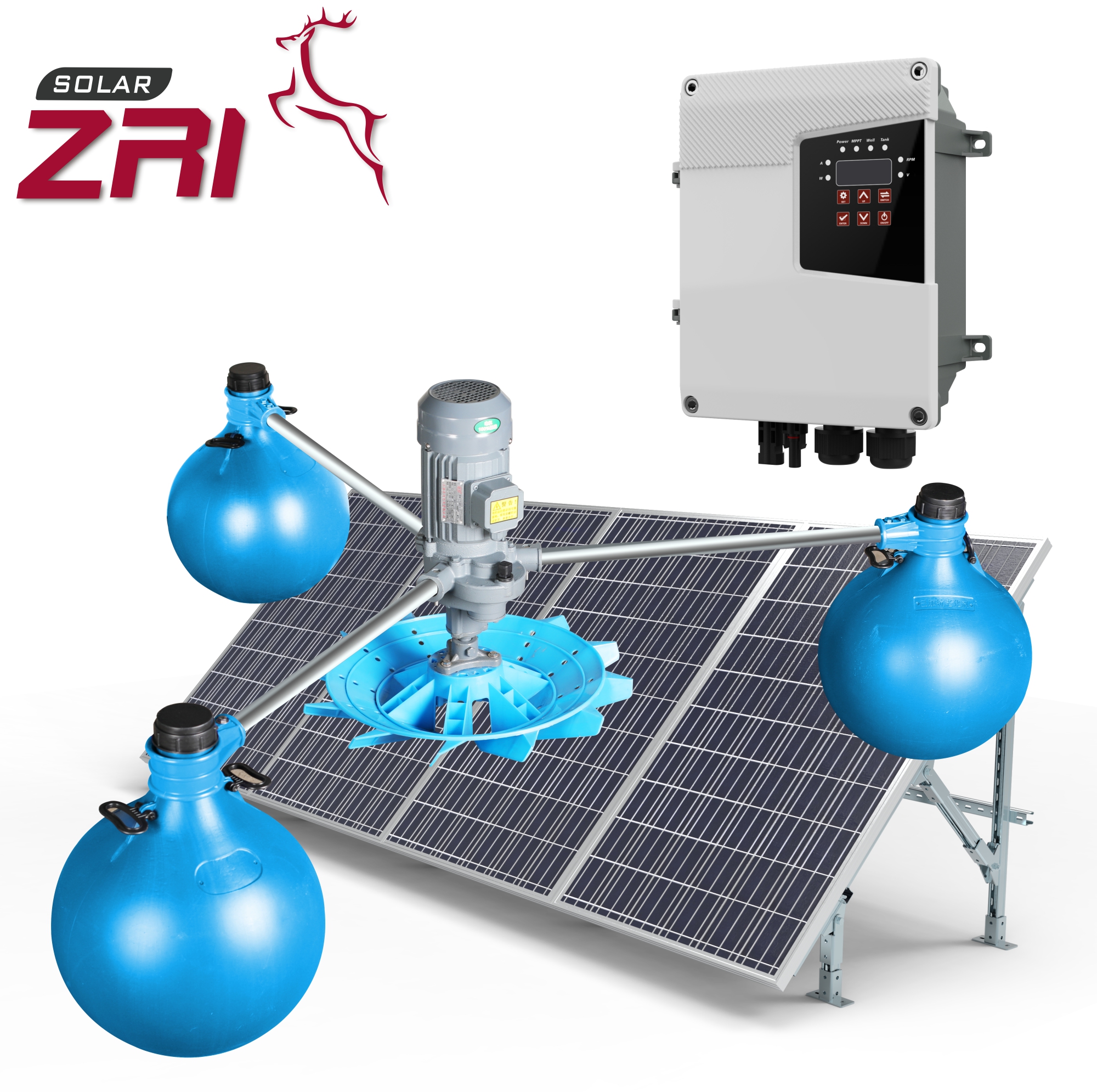 ZRI 2HP Солнечный ветровой аэратор, Солнечная водяная насосная система для пруда с брызгами