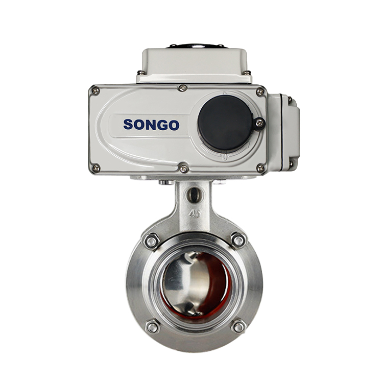SONGO DN25 24V DC пищевой класс нержавеющая сталь 316L три зажима санитарный клапан-бабочка с электрическим приводом