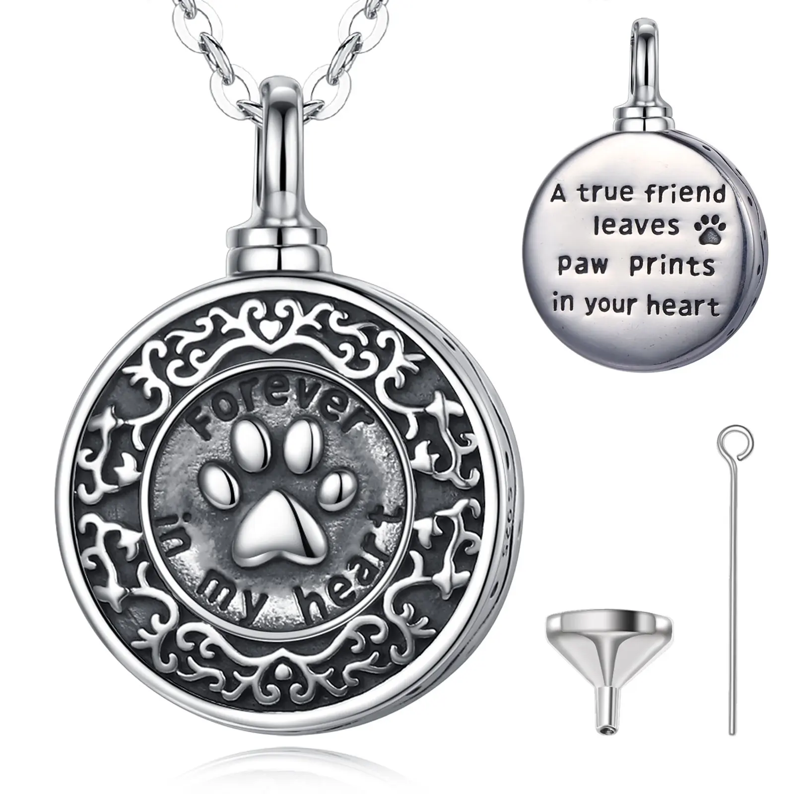 Animal paw s925 sterling silver pet memorial cremation jewelry pendant necklace