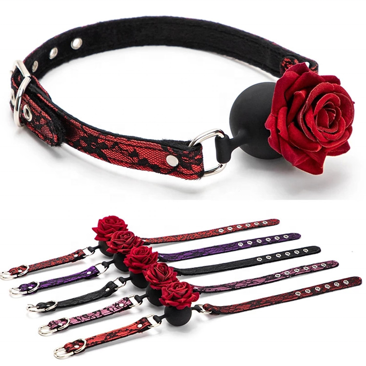 Rose Mouth Gag Sexy Lace Pattern Bondage BDSM Rose Ball Gag Adult Toys for Couples