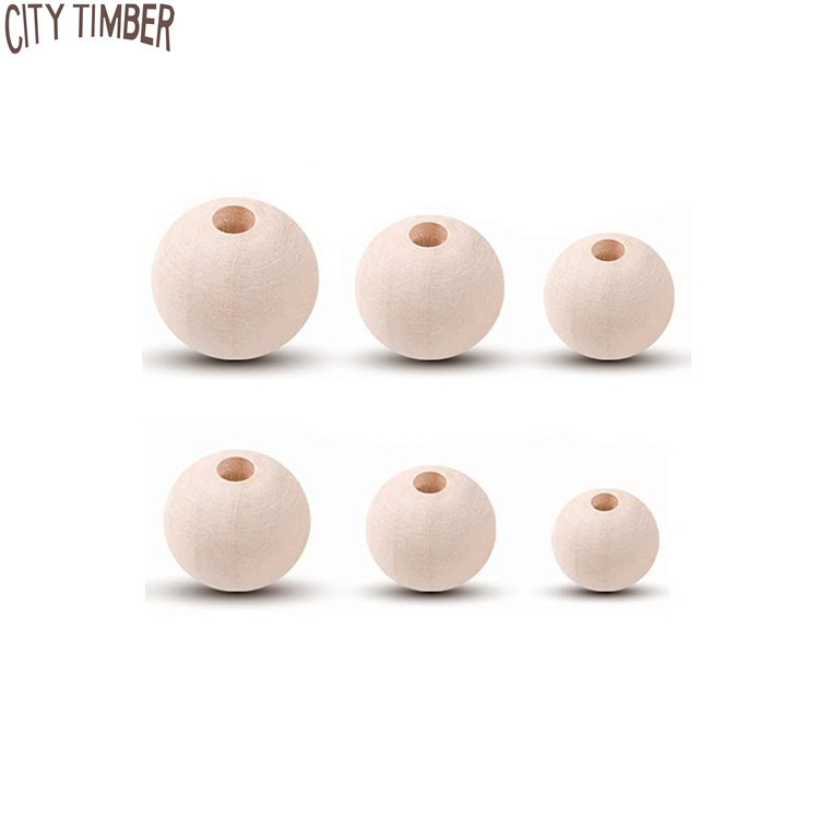 wholesale hot selling natural color unfinished round wood beads with eyelet for DIY crafting