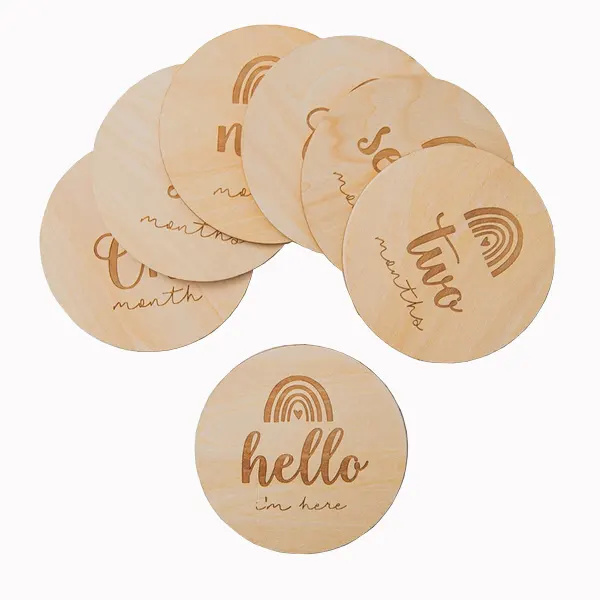 Custom Baby Milestone Cards 14 Pieces Round Baby Announcement Sign Wooden Pregnancy Baby Shower Souvenir Gifts