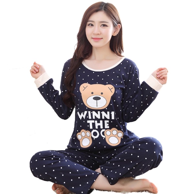 Wholesale Long Sleeve Pajamas Warm Cute Pink Lovely Sleepwear Suit Women 2 Piece Set