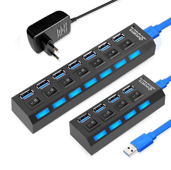 USB-концентратор 3,0, USB-разветвитель, мульти-USB 3,0, 2,0, USB-концентратор, 4/ 7 портов, мульти-порт, Hab, аксессуары для ПК с адаптером питания для компьютера
