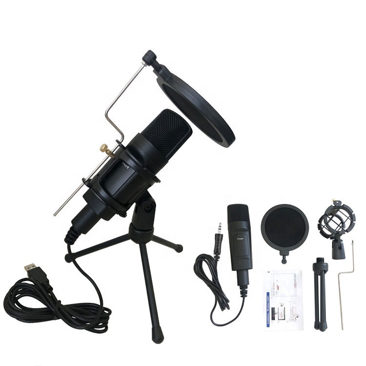Top Seller Amazon 3.5mm Audio USB Computer Microphone Tripod Standing with Pop filter For Studio Condenser Karaoke