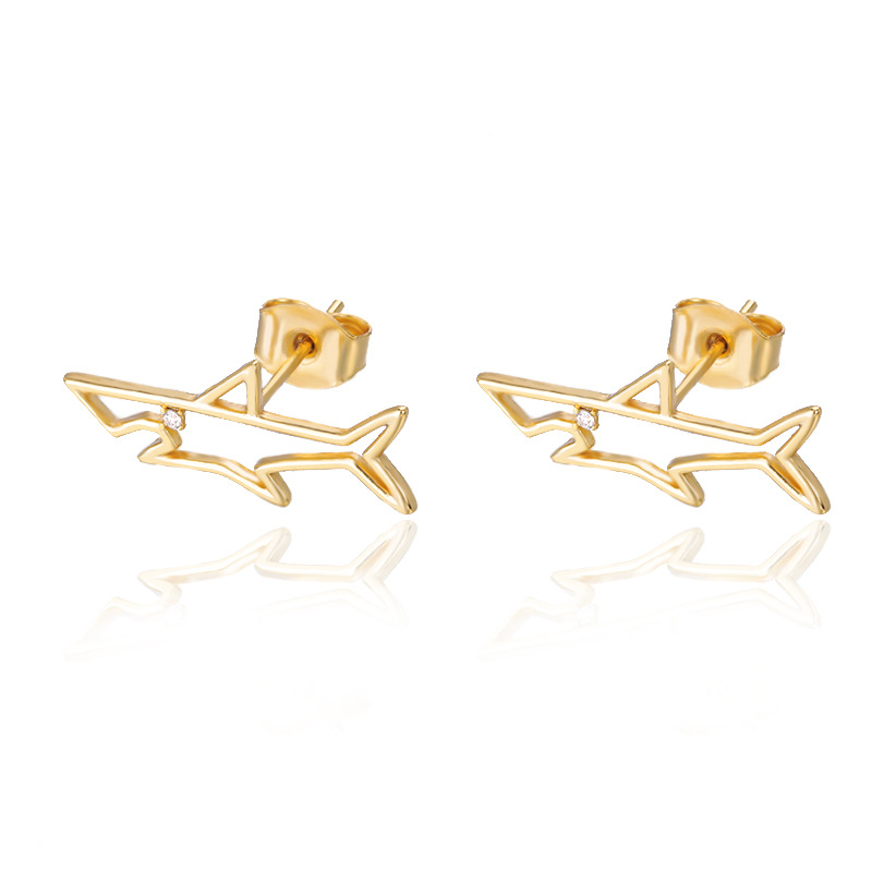 European and American fashion simple titanium steel hollow marine life shark male and female stainless steel earrings