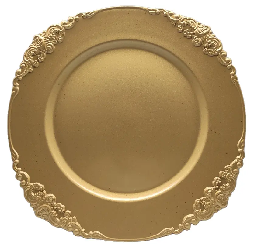 Оптовая продажа, дешевая пластиковая Золотая тарелка для свадебного стола, Французская модель