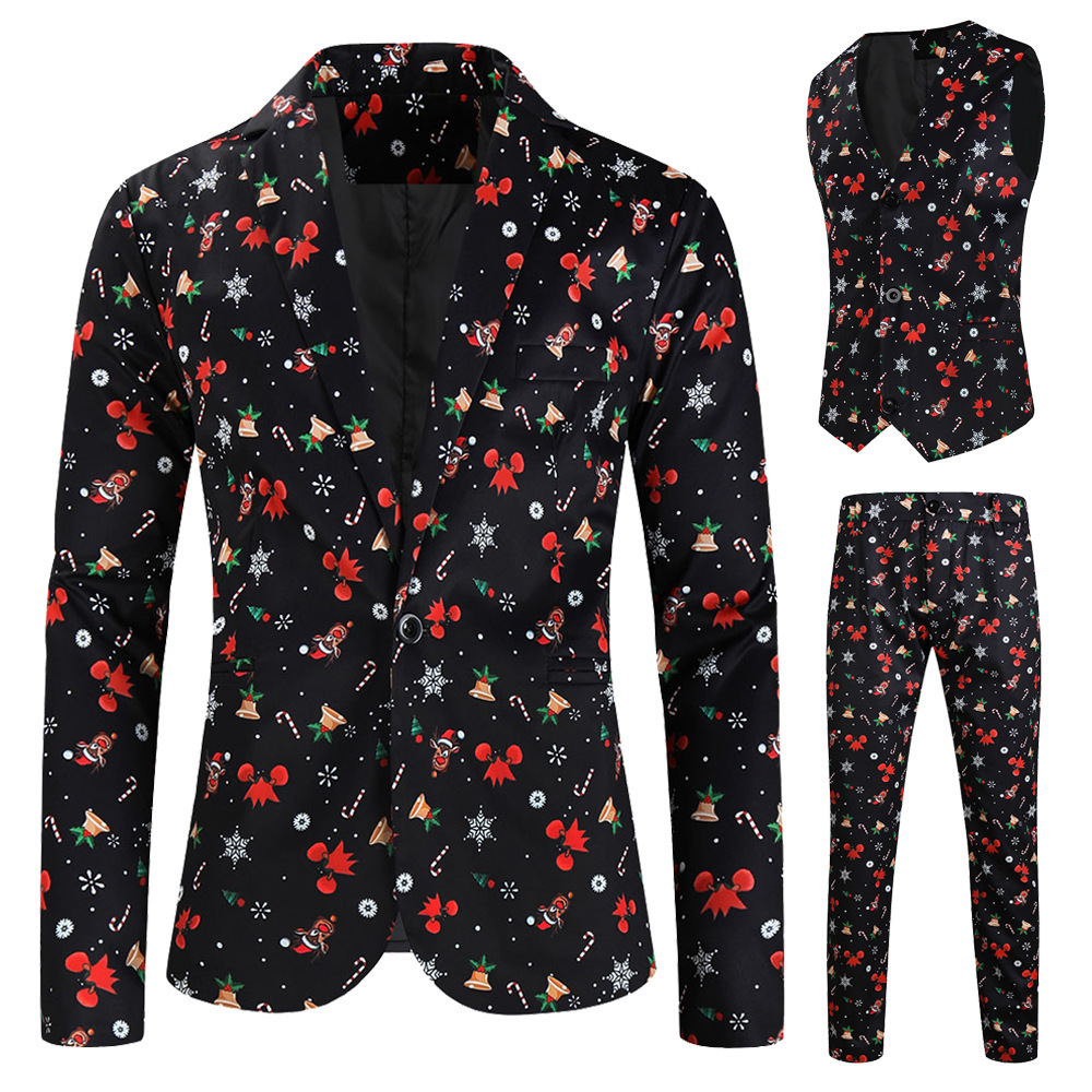 New men's one button printed suit high quality Customization Christmas and New Year suit three piece suit set OEM