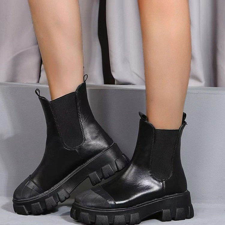 2021 Fall Winter PU Elastic Low Heel Martin Boots Women's Plus Size Short Boots