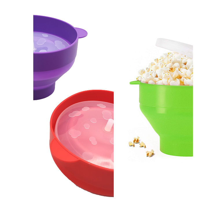 silicone Popcorn Bucket popcorn Microwave silicone foldable bucket Bowl Maker with lid
