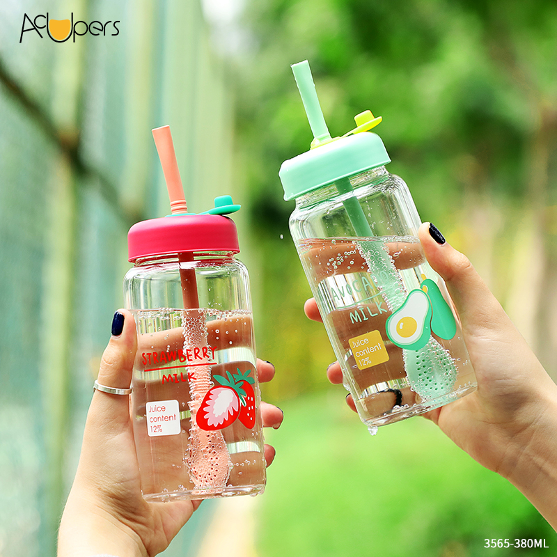 kids children 380ml 13ozcute plastic straw drink water bottle