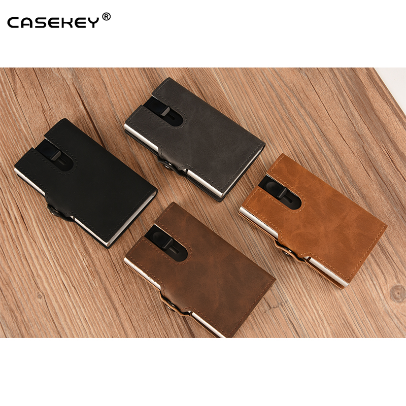 Casekey кожаный rfid-кошелек с блокировкой стека, rfid-защита, держатель кредитных карт