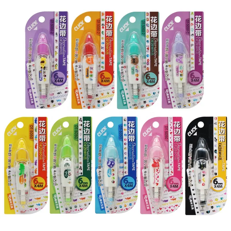 Korea Cute Kawaii Refillable knock type Decorative Correction Tape 6mm*4M with colorful designs for DIY journal making