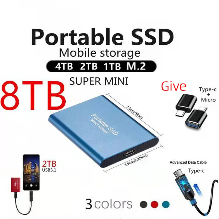 8TB 4TB 2TB 1TB Portable SSD01 High Speed Performance Mobile External Hard Drive Disk For Desktop Laptop