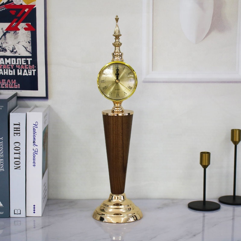 European Style Simple Decorative Table Clock on Stand Home Decor Wooden Pillar Table Clocks