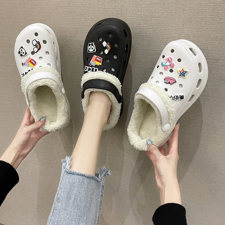 Garden slippers Autumn Winter Home Cross Upper Warm Flat Fluffy Slippers for Women