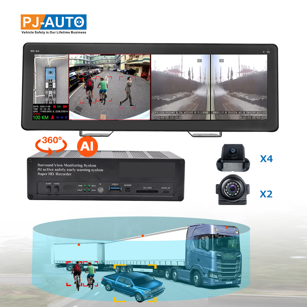 PJAUTO AI 360 AVM Surround View Safe Driving Assistance System with 6CH Support Collision Warning Pedestrian & Vehicle Detection