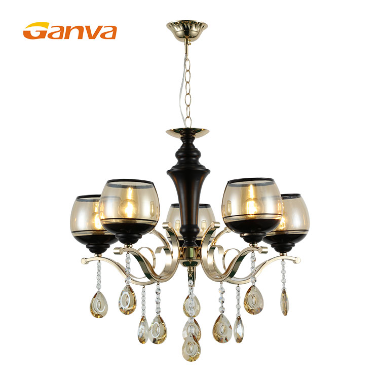 GANVA Hot Sale Iron Glass Decoration 5 Lights Lamp Modern Pendant Hanging Light