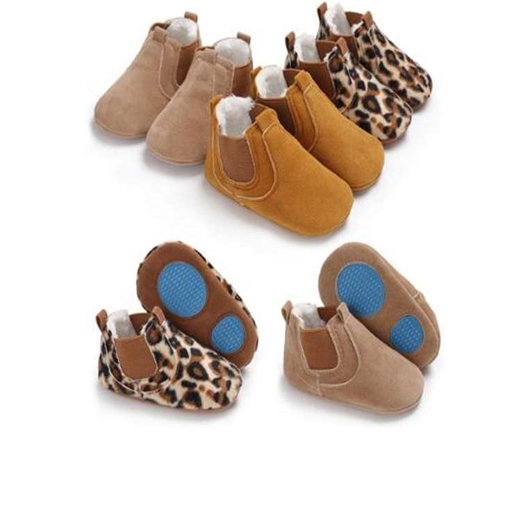 Warm winter clothing Baby sport leopard shoes Solid color girls leather moccasins Baby toddler thick cotton shoes