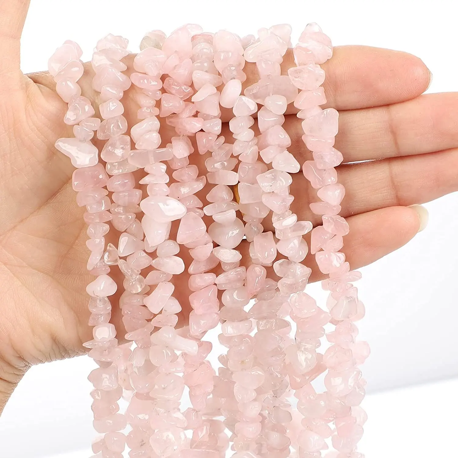 Natural Chip Stone Beads Pink Crystal 5mm to 8mm Irregular Rose Quartz Gemstone Healing Crystal Loose Rocks Bead