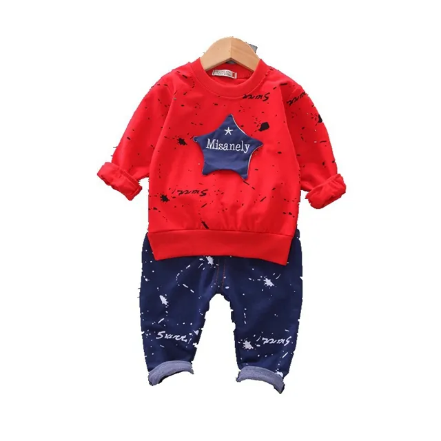 Повседневный комплект одежды для мальчиков, комплект из двух предметов, рубашка с длинным рукавом и вышивкой звезд и штаны, спортивная одежда, детская одежда на осень и весну