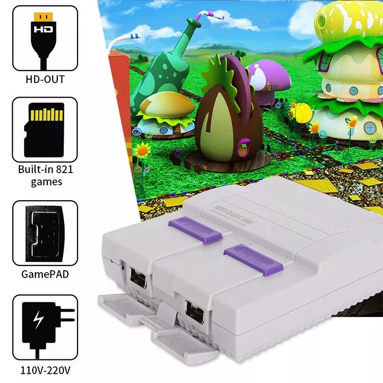 Игровая консоль 8bit HDm Ретро семейная Встроенная 821 классических игр для игр Snes двойной геймпад Nes