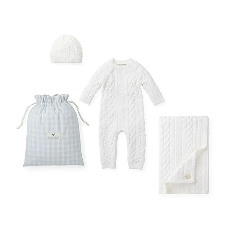 Custom wholesale soft clothes baby solid color knitted rompers set for girl boy