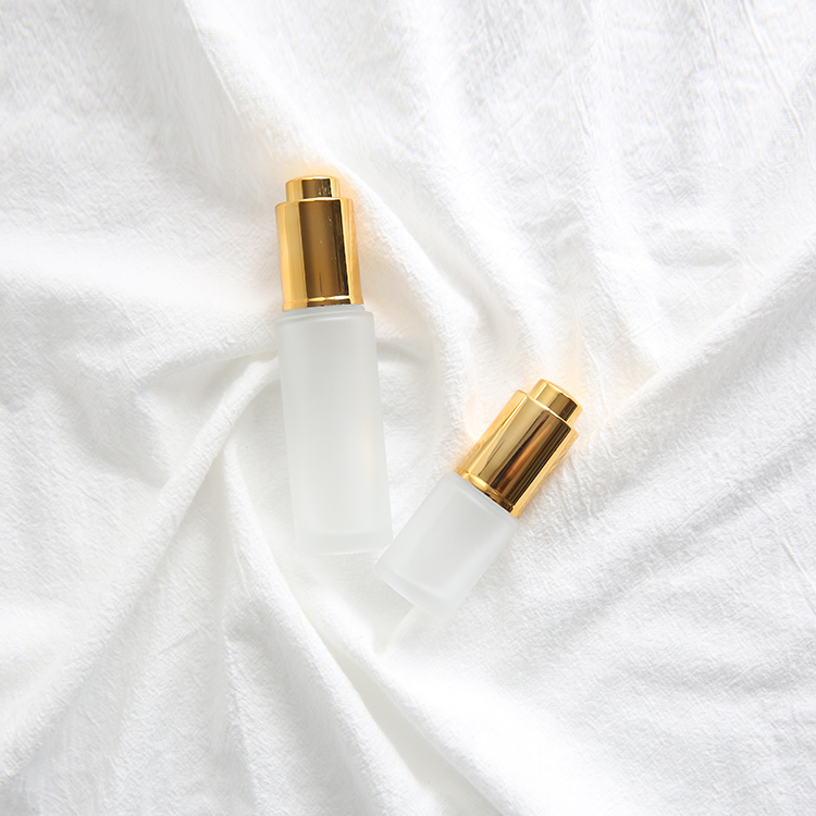 Flat Top 10ml Matte Cosmetic Pump Glass Droppers Bottle, 30ml Push Press Top Gold Frosted Glass Serum Bottles!